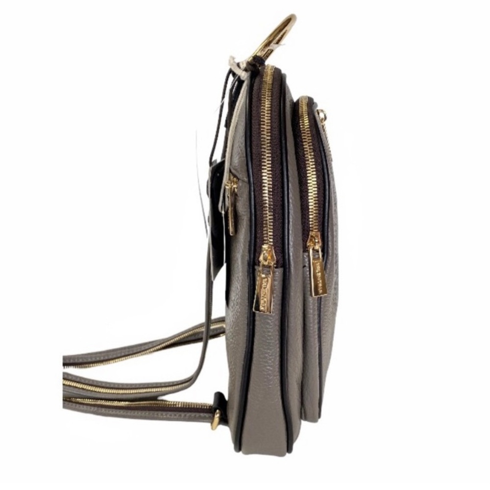 Valentina | Italian Leather Taupe Gray Dome convertible Backpack Gold hardware - Picture 6 of 11